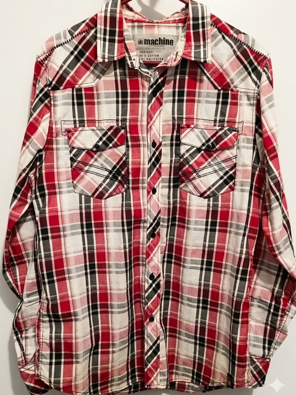 Machine Red, White & Black Plaid Button-Up Shirt